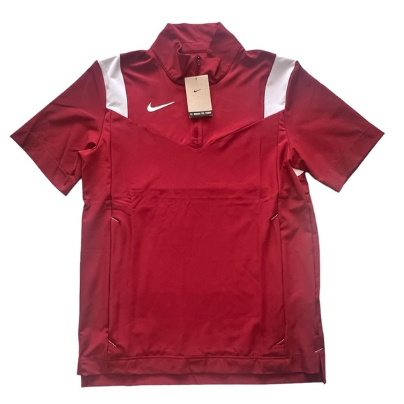 Nike 1/4 Zip Shirt Jacket Men Size Small Coach Performance Red White Shortsleeve - Picture 1 of 10